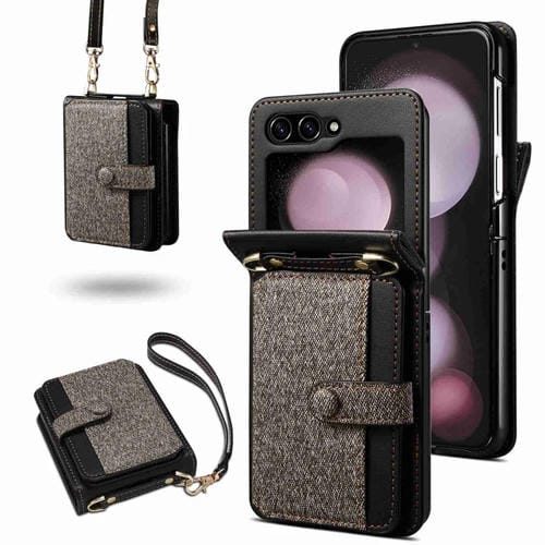 Estuche para Teléfono Plegable Samsung Galaxy Z Flip5 a Juego con Colores Cruzados (Gris Oscuro)