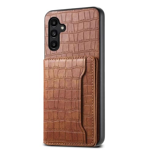 Funda para Teléfono Samsung Galaxy A15 Bolsa para Tarjetas Textura de Cocodrilo (Marrón)