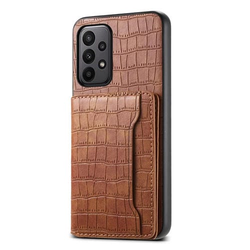 Estuche para Teléfono Samsung Galaxy A23 Diseño Bolsa para Tarjetas Textura de Cocodrilo (Marrón)