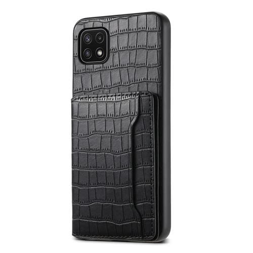 Estuche para Teléfono Samsung Galaxy A22 5G Bolsa para Tarjetas con Textura de Cocodrilo (Negro)