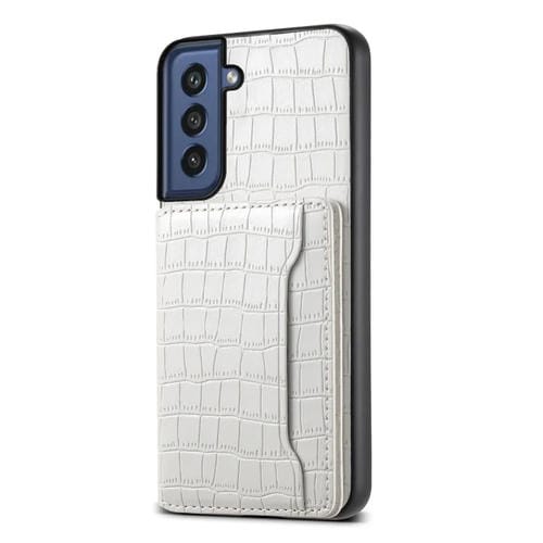 Funda para Teléfono Samsung Galaxy S21 FE 5G Diseño Bolsa para Tarjetas Textura Cocodrilo (Blanco)
