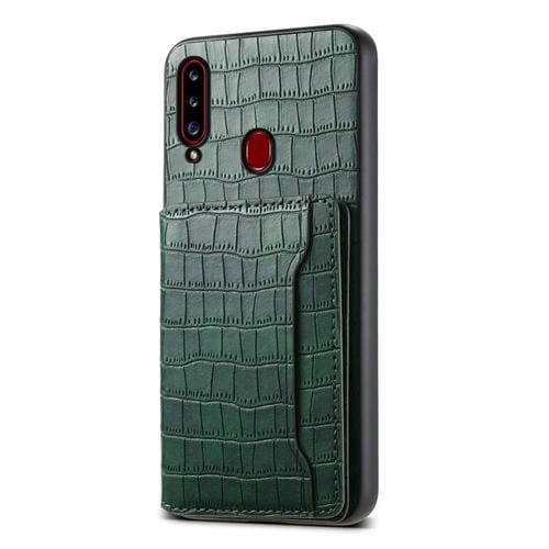 Estuche para Teléfono Samsung Galaxy A20S Diseño Bolsa para Tarjetas Textura Cocodrilo (Verde)