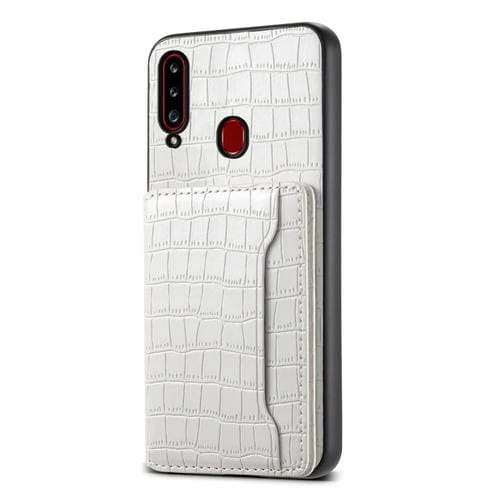 Estuche para Teléfono Samsung Galaxy A20S Bolsa para Tarjetas con Textura de Cocodrilo (Blanco)