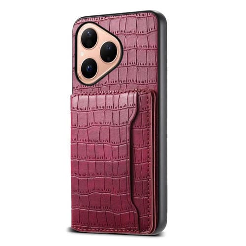 Funda para Huawei Pura 80 5G con textura de cocodrilo y diseño de cartera, cobertura total (roja)