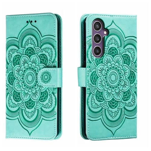Funda de Cuero Samsung Galaxy S23 FE Sun Mandala con Patrón En Relieve (Verde)
