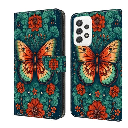 Funda para Samsung Galaxy A52 4G / 5G Cuero Pintada con Cristales Mariposa de Flores