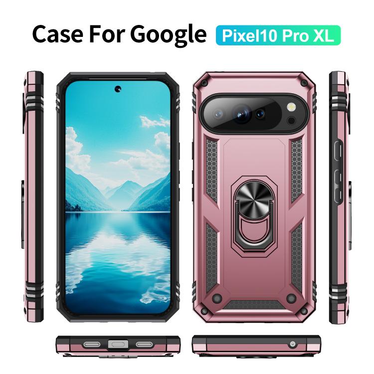 Funda TPU + PC para Google Pixel 10 Pro XL con Soporte a Prueba de Golpes (Oro Rosa)