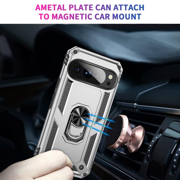 Funda TPU + PC para Google Pixel 10 Pro XL a Prueba de Golpes con Soporte (Plateada)
