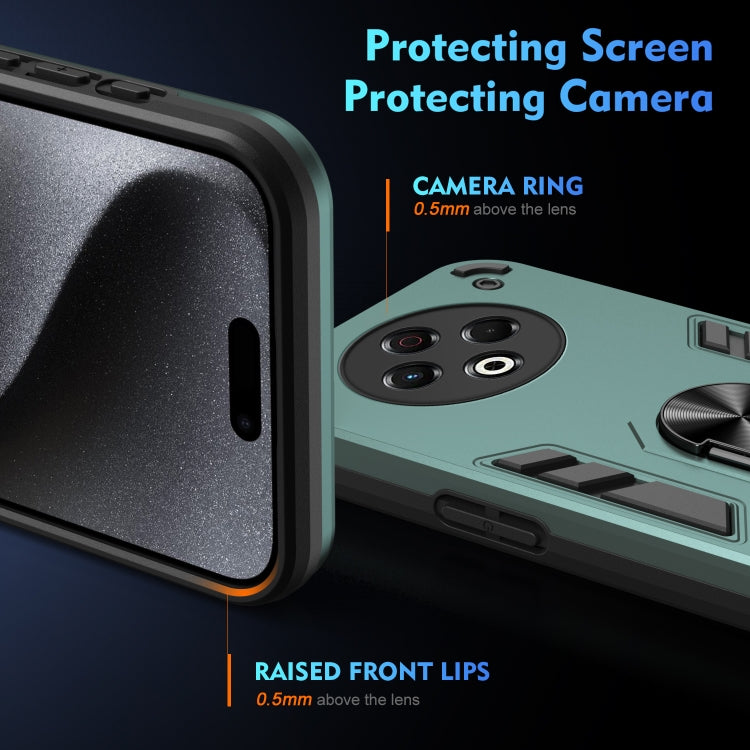 Funda para Teléfono Tecno Spark 30 con Anillo de Metal y Protección Antigolpes (Verde)