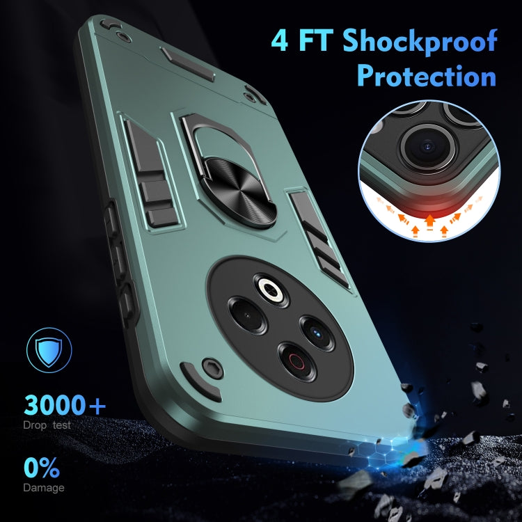 Funda para Teléfono Tecno Spark 30 con Anillo de Metal y Protección Antigolpes (Verde)