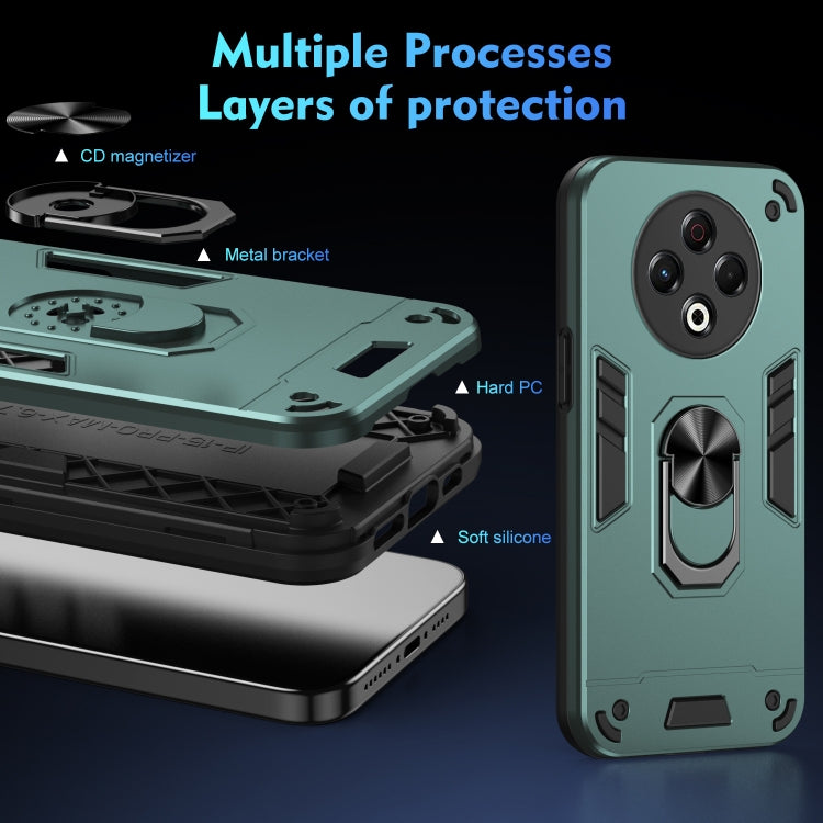 Funda para Teléfono Tecno Spark 30 con Anillo de Metal y Protección Antigolpes (Verde)