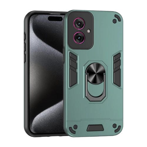 Funda de Teléfono Motorola Moto G55 con Soporte de Anillo Metal y Protección Golpes (Verde)