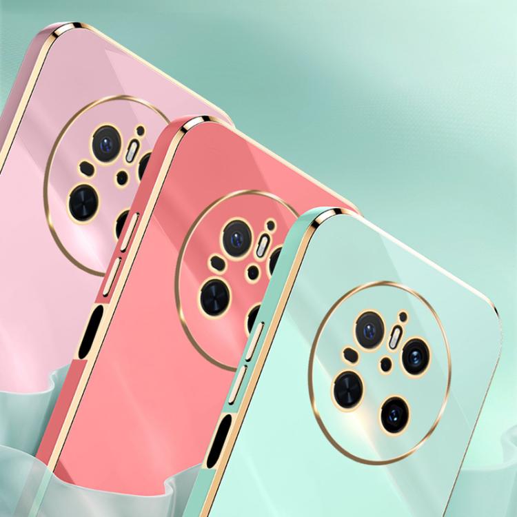 Funda TPU con Borde Dorado y Revestimiento 6D Recto para Huawei Mate 70 Xinli (Azul Celestial)