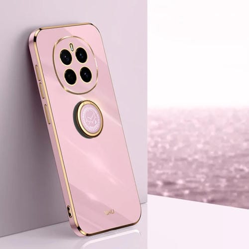 Funda TPU a Prueba de Golpes con Borde Dorado y Revestimiento 6D para Honor Magic7 Xinli con Soporte para Anillo (Morado Cereza)