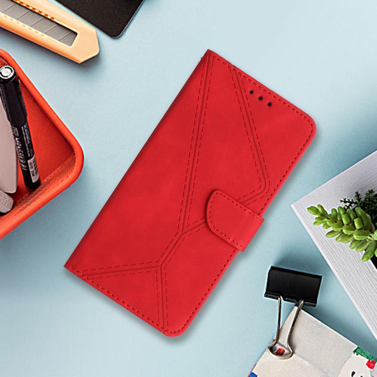 Funda de cuero con relieve y costuras para TCL 60 SE/605 (roja)