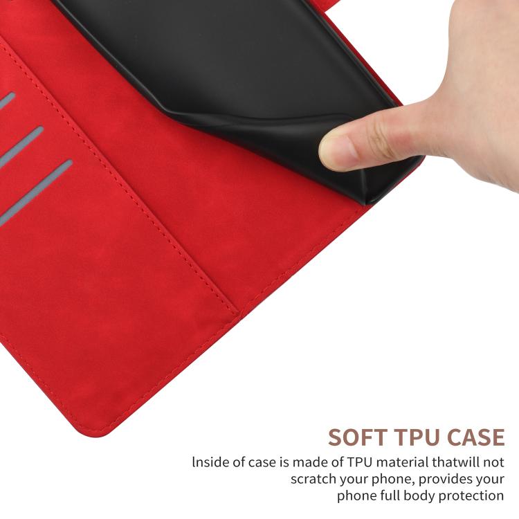 Funda de cuero con relieve y costuras para TCL 60 SE/605 (roja)
