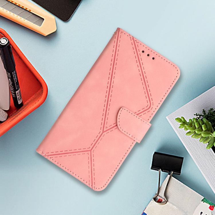 Funda de cuero con relieve y costuras para TCL 60 SE/605 (rosa)
