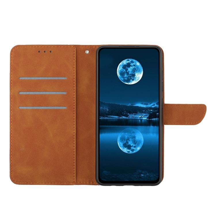 Funda de cuero con relieve y costuras para TCL 60 SE/605 (marrón)