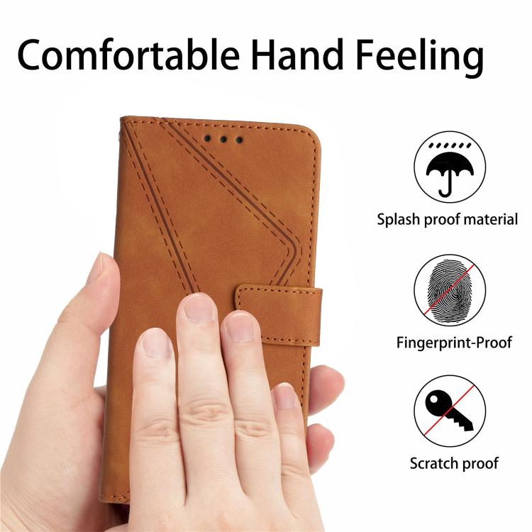 Funda de cuero con relieve y costuras para TCL 60 SE/605 (marrón)