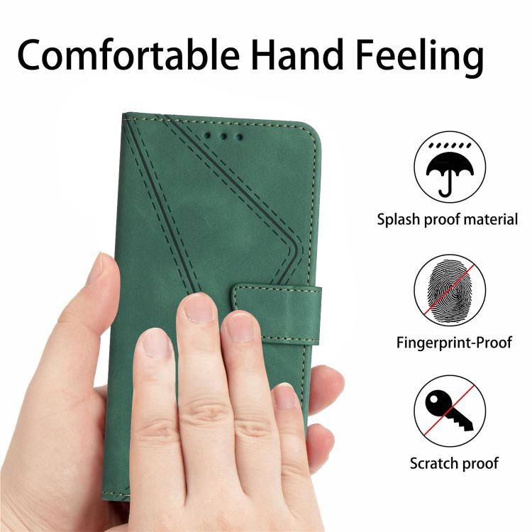 Funda de cuero con relieve y costuras para TCL 60 SE/605 (verde)