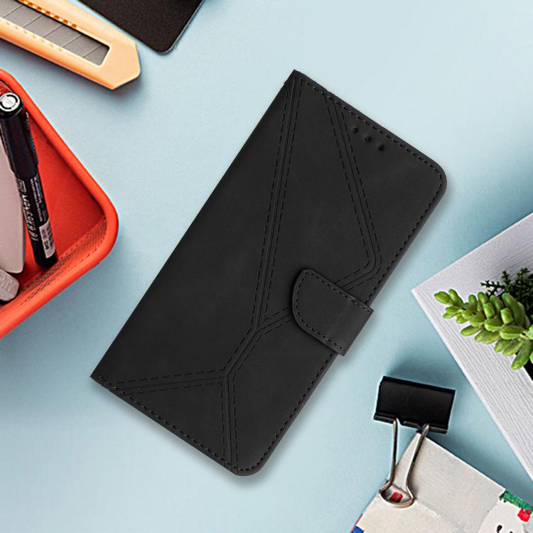 Funda de cuero con relieve y costuras para TCL 60 SE/605 (negra)