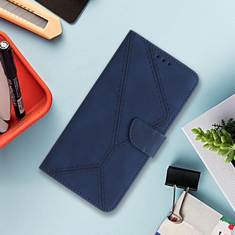 Funda de cuero con relieve y costuras para TCL 60 SE/605 (azul)