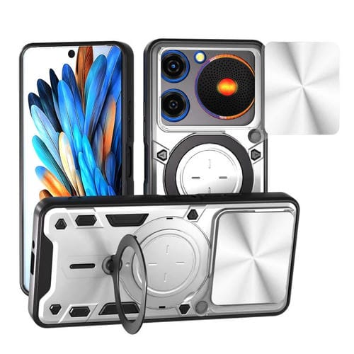 Funda magnética deslizante con textura de CD de música para ZTE Nubia (plateada)