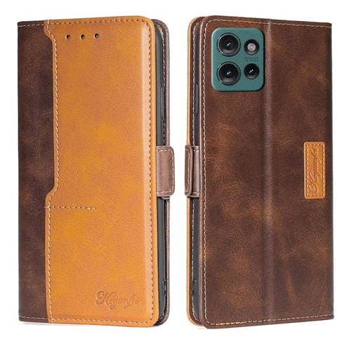 Funda de Cuero con Hebilla Lateral para Motorola Edge 50 5G (Marrón Oscuro y Dorado)