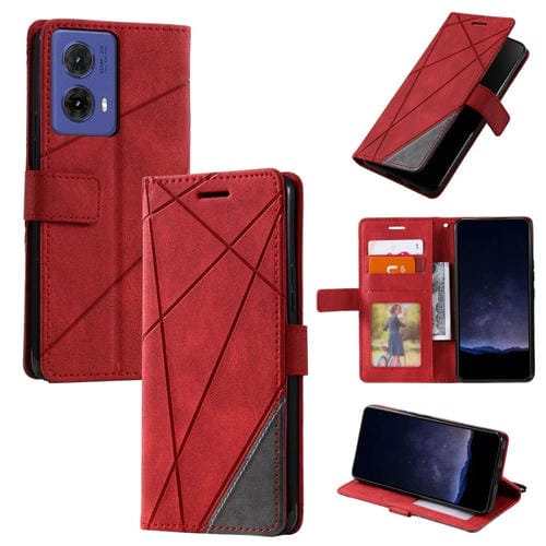 Funda de Cuero con Textura de Piel Sintética para Motorola Moto G85 (Rojo)