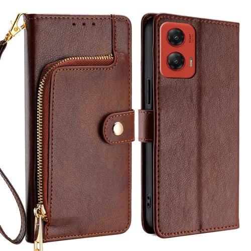 Funda de Cuero con Cremallera para Motorola Moto G Stylus 5G (2024) (Marrón)