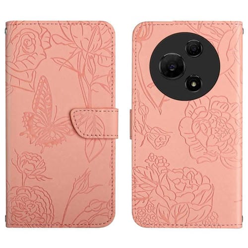 Funda de cuero con tapa y diseño de mariposas en relieve para TCL 60 SE / 605 HT03 (rosa)