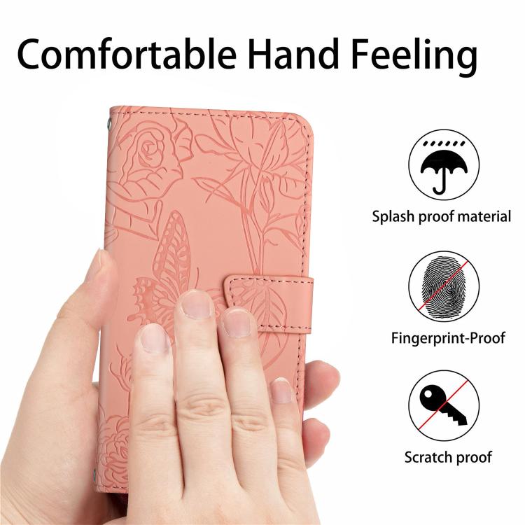 Funda de cuero con tapa y diseño de mariposas en relieve para TCL 60 SE / 605 HT03 (rosa)