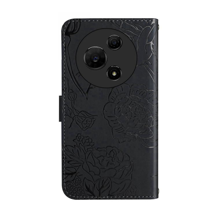Funda de cuero con tapa y diseño de mariposas en relieve para TCL 60 SE / 605 HT03 (negra)
