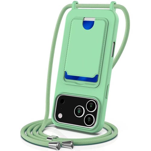 Funda de silicona líquida de color sólido con cordón para iPhone 17 Pro (verde)