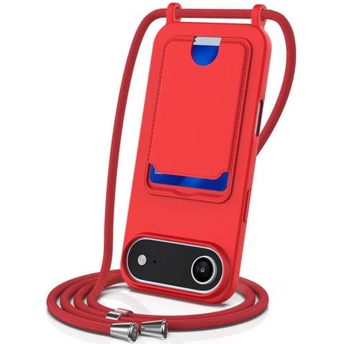 Funda de silicona líquida de color sólido con cordón para iPhone 17 Air, con tarjetero integrado (rojo)
