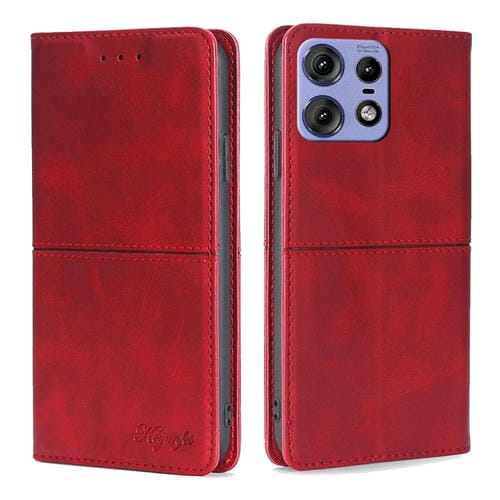 Funda de Cuero Magnética con Textura de Vaca para Motorola Edge 50 Pro 5G (Rojo)
