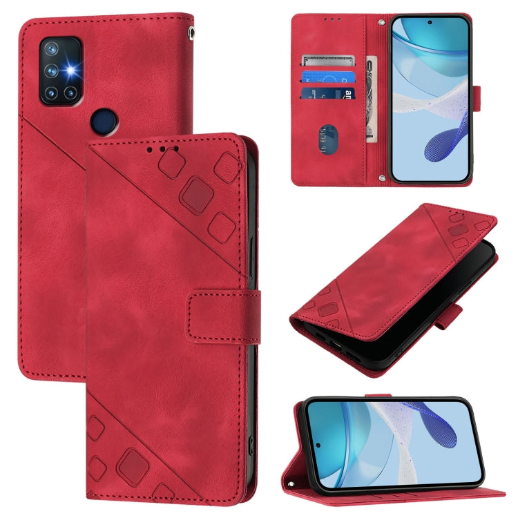 Funda de Piel con Relieve para OnePlus Nord N10 5G (Roja)