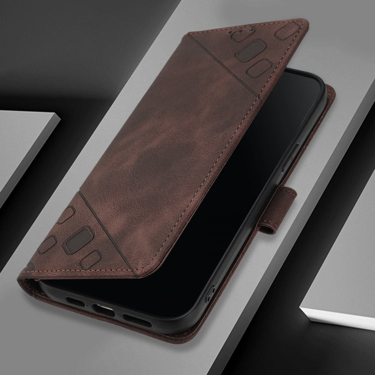 Funda de Piel con Relieve para OnePlus Nord N10 5G (Marrón)