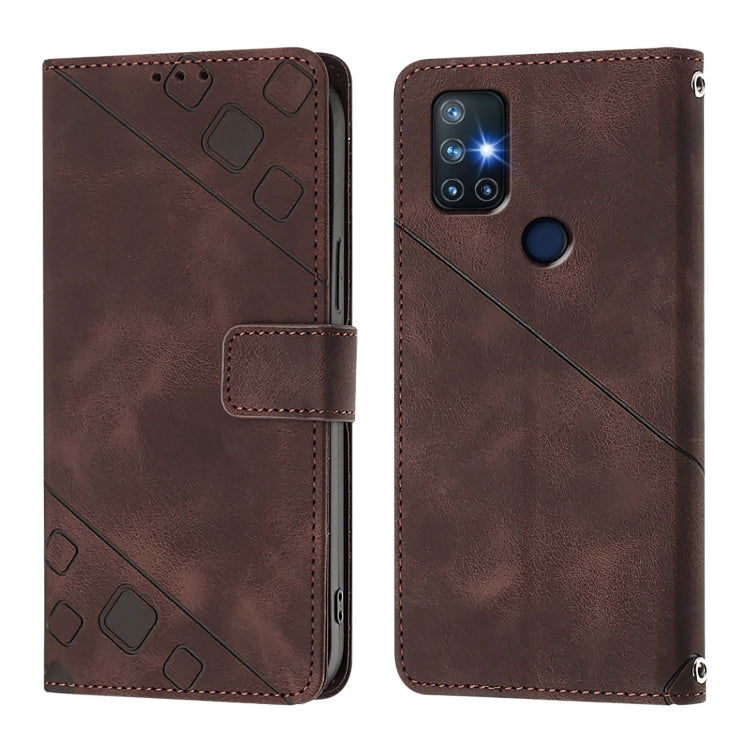 Funda de Piel con Relieve para OnePlus Nord N10 5G (Marrón)