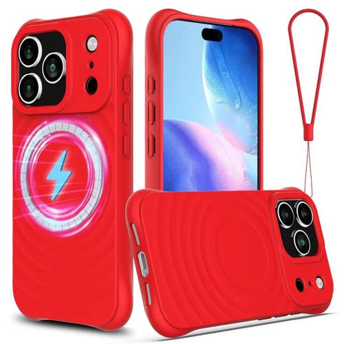 Funda de silicona líquida magnética MagSafe con textura ondulada para iPhone 17 Pro Max (roja)
