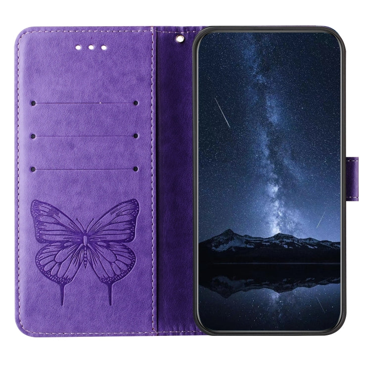 Funda de Cuero para OnePlus Nord N10 5G con Diseño de Mariposa en Relieve (Morado Claro)