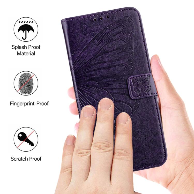 Funda de Cuero OnePlus Ace 5 Pro/Ace 5 con Diseño de Mariposa en Relieve (Morado Oscuro)