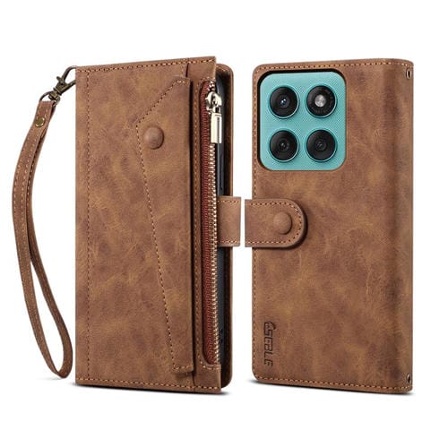 Funda de cuero retro ESEBLE con protección RFID para Motorola Moto G86 Power (marrón)