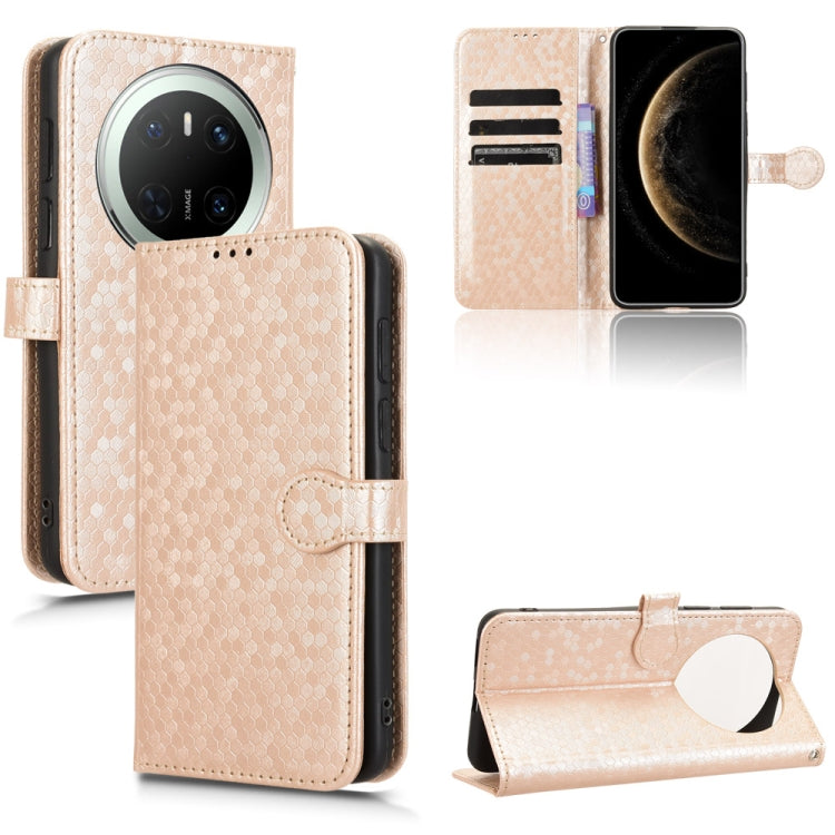 Funda de Cuero Huawei Mate 70 Textura de Puntos Panal (Dorada)