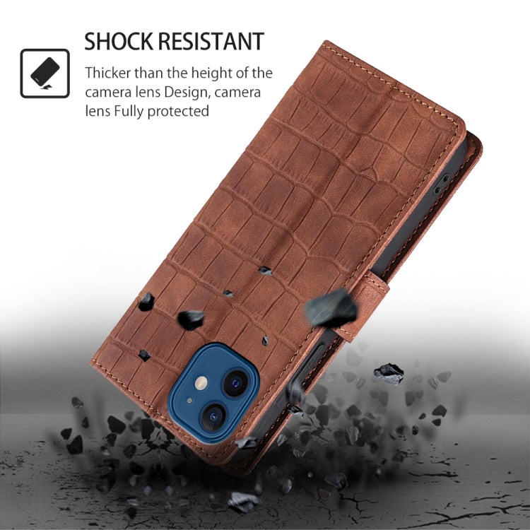 Funda de Piel con Cierre Magnético para Teléfono Itel A50C 4G (Marrón) Diseño Cocodrilo