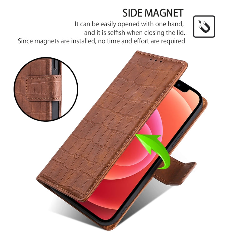 Funda de Piel con Cierre Magnético para Teléfono Itel A50C 4G (Marrón) Diseño Cocodrilo