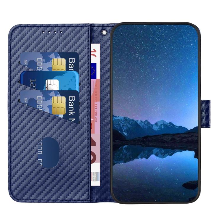 Funda de Cuero con Hebilla de Fibra de Carbono para Infinix Hot 10I YX0070 con Cordón (Azul Real)