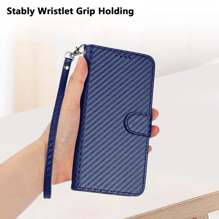 Funda de Cuero con Hebilla de Fibra de Carbono para Infinix Hot 10I YX0070 con Cordón (Azul Real)