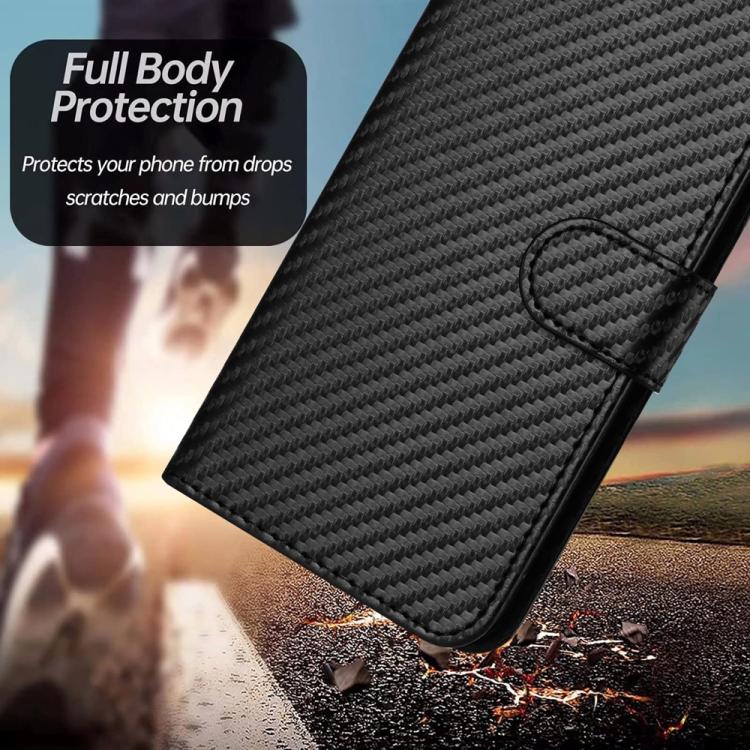 Funda de Cuero con Hebilla de Fibra de Carbono y Cordón para Infinix Hot 10I YX0070 (Negro)