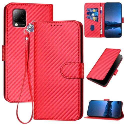 Funda de Cuero con Hebilla de Fibra de Carbono y Cordón para Infinix Hot 10T/Hot 10S Yx0070 (Rojo)